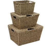 Mantraraj Seagrass Set Of 3 Rectangular Lidded Storage Basket Small Boxes Multipurpose Seagrass Storage Basket With Insert Handles