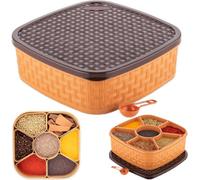 Mantraraj Square Plastic Spice Box With 7 Compartments Multipurpose Masala Dabba Organizer For Kitchen Airtight, Leak-Proof