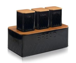 MantraRaj Stackable Tea Coffee Sugar Canisters - 4 Piece Bamboo Lid Kitchen Container Set