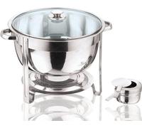 Mantraraj Stainless Steel Round Chafing Dish 8.5L Buffet Dish Party Food Warmer With Glass Lid Serving For Banquet, Dinners, Party
