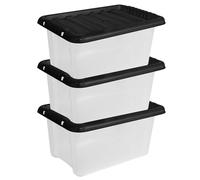 MantraRaj Storage Boxes with Lids 14L Under Bed Storage Box, Clear Multipurpose Nestable Stackable Plastic Storage Boxes,Clear Containers for Home, Kitchen, Garage, Office, Accessories -Pack Of 3