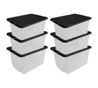 MantraRaj Storage Boxes with Lids 30L Under Bed Storage Box, Clear Multipurpose Nestable Stackable Plastic Storage Boxes,Clear Containers for Home, Kitchen, Garage, Office, Accessories -Pack Of 6