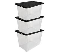 MantraRaj Storage Boxes with Lids 80L Under Bed Storage Box, Clear Multipurpose Nestable Stackable Plastic Storage Boxes,Clear Containers for Home, Kitchen, Garage, Office, Accessories -Pack Of 3