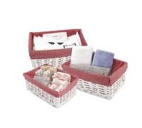 Mantraraj Wicker Storage Basket 3Pc Bundle Storage Natural Basket Removable Lining Woven Handmade Decorative Baskets Set (Red)
