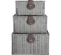 Mantraraj Woven Resin Wicker Hamper Basket Set Of 3 Storage Baskets Hamper Box With Lid & Lock Decorative (Grey)