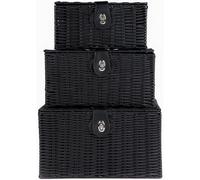 Mantraraj Woven Resin Wicker Hamper Basket Set Of 3 Storage Baskets Hamper Box With Lid & Lock Decorative (Black)