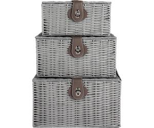 Mantraraj Woven Resin Wicker Hamper Basket Set Of 3 Storage Baskets Hamper Box With Lid & Lock Decorative (Grey)