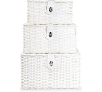 MantraRaj Woven Wicker Hamper Basket Set Storage Baskets Hamper Box With Lid Decorative Kitchen Bathroom Hamper Portable Basket with Handle Ideal for Home Office And Gifts Hamper Set of 3 (White)