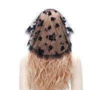 Mantveil Catholic Church Head Covering: Floral Lace Mantilla Chapel Cap Hair Veil Small Round Mass Veils for Women, Style 1: Black, 18"