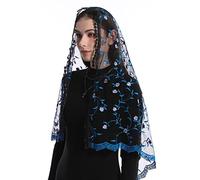 Mantveil Catholic Church Mantilla Veil: Long D Shape Vintaged Mass Veil Spanish Chapel Lace Veil for Women, Dark Blue