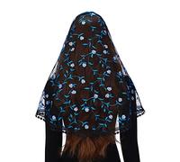 Mantveil Church Mantilla Catholic Veil: Triangle Shape Chapel Lace Head Covering Spanish Mass Prayer Veil, Dark Blue