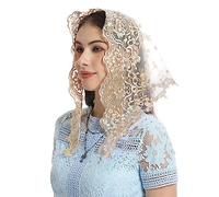 Mantveil Small Triangle Chapel Veil: Vintage Inspired Lace Mantilla Veils for Church Latin Mass Catholic Head Scarf for Women, Gold, 34 * 18 inches