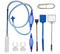 Manual 5-in-1 Aquarium Cleaning Kit: Hand Pump Water Changer & Gravel Vacuum with Safety Filter, 2.6m Hose - Complete Set Includes Siphon, Scraper, Net, Sponge & Tube Brushes