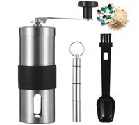 Manual Adjustable Grinder, Including Stainless Steel Mill, Brush Spoon, 4-Compartment Storage Bottle, Portable Multi-Use Medication Crusher for Seniors, Adults, and Pets