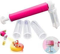 Manual Airbrush for Cakes Glitter Decorating Tools, DIY Baking Cake Airbrush Pump Coloring Spray Gun with 4 Pcs Tube, Kitchen Cake Decorating Kit for Cupcakes Cookies and Desserts (Purple)