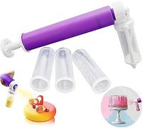 Manual Airbrush for Cakes Glitter Decorating Tools, DIY Baking Cake Airbrush Pump Coloring Spray Gun with 4 Pcs Tube, Kitchen Cake Decorating Kit for Cupcakes Cookies and Desserts (Purple)