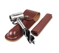 Manual Auger Drill, Woodworking Hand Drill Digger Auger, Manual Auger Hand Drill with Leather Case, Scotch Eye Auger Outdoor Survival Tools for Bushcraft, Brown