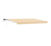 Retractable Awning Yellow/White 5x3.5m Polyester PU LED SemiCassette ManualCrank
