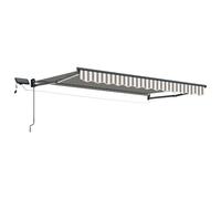 Retractable Awning 4.5x3 m Light Grey/White 100% Polyester Steel/Aluminium LEDs