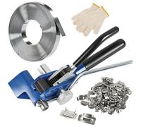 Manual Banding Set, Stainless Steel Banding Coil 3/4" x 100ft x 0.03", Pallet Strapping Kit 100pcs Ear-Lokt Buckles, Packaging Strapping Kit for Industry, Construction, Transport