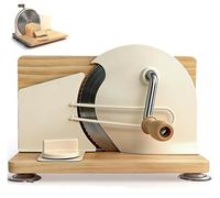 Manual Bread Slicer for Homemade Sourdough, 0-2cm Adjustable Thickness and Foldable Base, Engraved Scale Line Bread Guide Hand Crank Bread Cutter, Stainless Steel Blade with Suction Cups