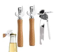 Manual Can Opener, 2 Wood Handle Tin Openers + 1 Stainless Steel Opener
