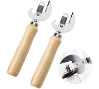 Manual Can Opener That Work: 2 Pcs Stainless Steel Side Cut Can Opener | Tin Openers Manual with Ergonomic Wood Handle for Kitchen Camping & Emergency Prep Tool