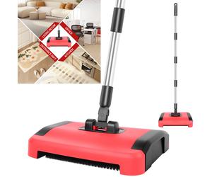 Manual Carpet Sweeper 180° Rotating, No Electricity, Quick Clean Rugs Hardwood