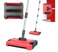Manual Carpet Sweeper - 3 Layer Soft Brush Rotating Push Sweeper for Hard Floors and Rugs, Easy-Clean Large Debris Bin, Ideal for Pet Hair