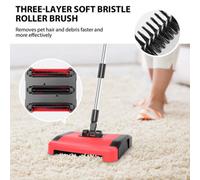 Manual Carpet Sweeper For Hard Floors & Carpets - 3 Layer Soft Brush Included