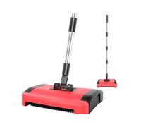 Manual Carpet Sweeper With 3 Rolling Brushes Non Electric Floor Cleaner