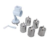 Manual Cheese Grater Shredder, Stainless Steel Hand Crank Vegetable Grater with 5 Interchangeable Blades and Handle for Nut Potato Carrot, Suction Base for Kitchen (White)