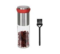 Manual Chilli Grinder 170ml Glass and Stainless Steel, Coarse Salt, Sea Salt, Pepper, Dried Chilli Spice Mill with Blade, Spice Cutter with Dustproof Cap for Home Restaurant (Red)