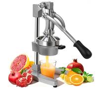 Manual Citrus Juicer Press, Cast-Iron Heavy Duty Commercial Orange, Lemon, Lime & Pomegranate Squeezer, Countertop Hand Juice Extractor with 304 Strainer for Home, Café, Bar, Gray