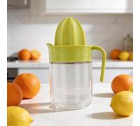 Manual Citrus Juicer with Lever Press | Food GRADEs Plastic and Glass Orange Squeezer | Compact Hand Press for Kitchen and Travel | Easy to Clean and Space Saving(Yellow)