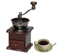 Manual Coffee Grinder - Antique Burr Coffee Mill, Wooden Hand Crank Coffees Grinder | Adjustable Grind Settings Cast Iron Mechanism, Compact Coffees Maker for Fresh Grounds at Home Or Travel