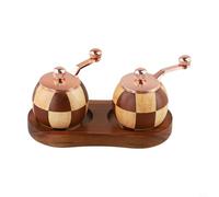 Manual Crank Pepper Mill Constructed from Sustainably Sourced Solid Wood with Chessboard Texture for Visual Appeal (Two sets+base)