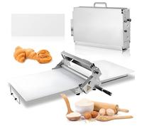 Manual Dough Sheeter Machine, Foldable Pastry Roller for Bakery, Pizza, Croissant, 0-25mm Adjustable Thickness, Stainless Steel, 83x49cm