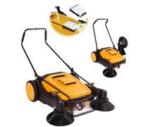 Manual Floor Sweeper - Motorless Design, Foldable Handle, 38-Inch Width, 12 Gallon Waste Container, Noise-Free for Indoor/Outdoor Cleaning