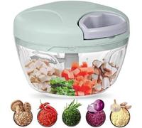 Manual Food Chopper, 2-Cup(500ml) Vegetable Chopper & Onion Cutter with 3 Stainless Steel Blades, Hand-Pull String Operated Garlic Mincer, Smart Kitchen Gadget for Salsa, Nuts & Herbs