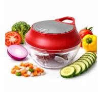 Manual Food Chopper 900ml Pull String Vegetable Cutter, Hand Food Processor for Onion Garlic Fruits Nuts, Portable Kitchen Tool (RED)