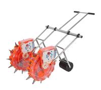 Manual Garden Seeder, Push Planter Tool for Vegetables and Corn, Double Row Design with Wheels, Ideal for Efficient Fertilization in Home and Farm Gardens