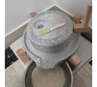 Manual Grain Stone Mill with Wooden Stand, Handmade Lapis Lazuli Design, Easy-Clean Compact Grinder for Wet and Dry Food, Teaching and Viewing