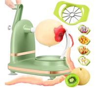 Manual Hand Crank Apple Peeler, Corer and Slicer - Suction Non Slip Counter Grips - Stainless Steel Blades - Peels, Cores and Cuts in Seconds for Home Kitchen (green-1, apple cutter 12 slices)
