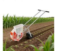Manual Hand-Push Seeder, Garden Seeder Row Planter with Stainless Steel Duckbill & Seed Box, Adjustable Planting Depth, Roller Seeding with Wheel for Corn Soy Peanut(5 nozzles)