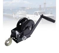 Manual Hand Winch with Polyester Strap, 227-1587 kg Capacity, Gear Winch for Boat Trailers, ATV, UTV, SUV Towing & Marine Recovery (Black, 6m)
