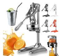 Manual Juicer, Heavy Duty Cast Iron Hand Press Citrus Squeezer with Stainless Steel Strainer, Orange Lemon Lime Pomegranate Extractor for Home Kitchen, Bar, Commercial Café and Daily Use (Silver)