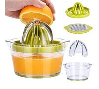 Manual Juicer Lemon Squeezers, Multifunctional Orange Citrus Lime Juicer, Hand Fruit Press with Built-in Measuring Cup and Grater, 12OZ, Green