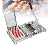 Manual Kebab Maker - Stainless Steel Barbecue Machine with 10 Holes, Environmental Meat Box, 4 Templates, and 100 Skewers for Fast BBQ Grilling