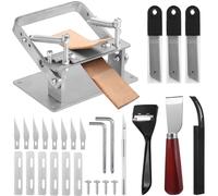 Manual Leather Skiver Splitter Set, Stainless Steel Leather Paring Machine with 44 Replacement Blades, DIY Leather Craft Skiving Tools